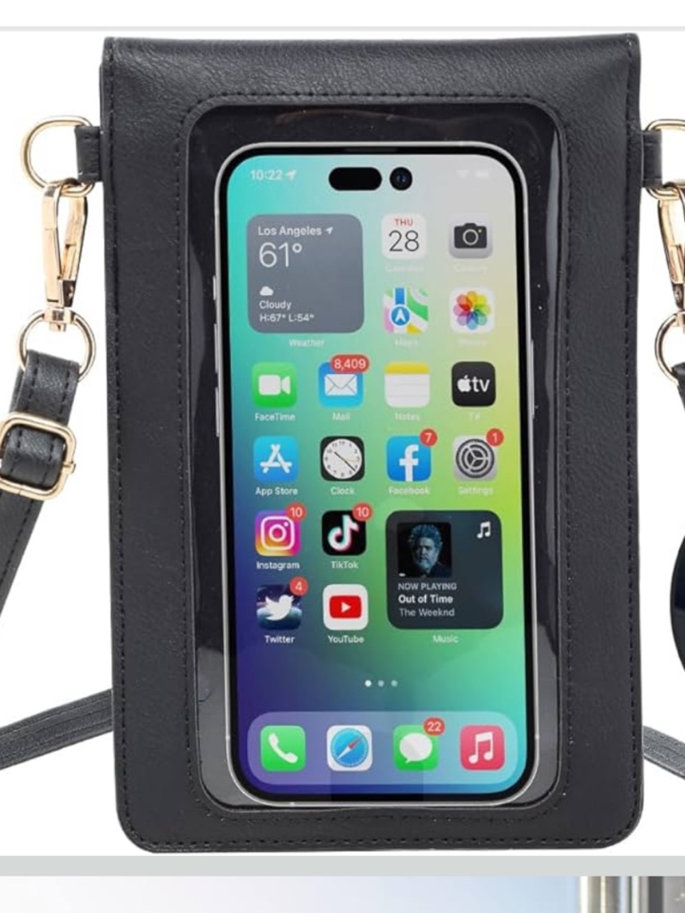 Sleek Black Laser-Cut Crossbody Phone Pouch